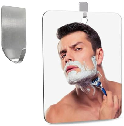 Shaving Mirror, Large Fogless Shower Mirror, Makeup Shave Mirrors, Includes 1 Adhesive Hooks, Small Bathroom Wall Mirrors for Locker, Unbreakable Shower Little Mirrorss, Largest Bathroom Wall Hanging