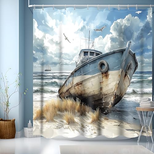 GXUNNAA Duschvorhang Ozean Maritim Nautische Motiv 180x200cm | Polyester,Maschinenwaschbar,Wasserabweisend,Inklusive 12 Ösen+Ringe, Für Badezimmer,Dusche & Badewanne,Leicht zu Reinigen