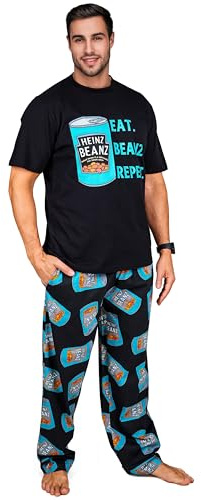 Heinz Pigiama Uomo Set Pigiami con Maglietta Pantaloni Lunghi Morbido Abbigliamento da Casa Baked Beans Regali Uomo Divertenti (3XL, Nero)
