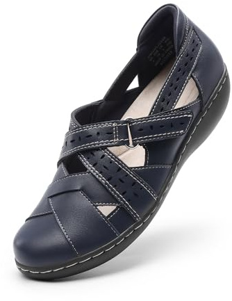 DREAM PARIRS Ortopediska skor stängda tå loafers sandaler båge stöd slip-on bekväm promenad körning vardaglig platt klänning arbete mockasiner båtskor, Marinblått Xsp, 40 EU