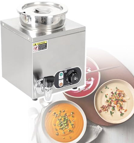 HCAUYNN Cubo De Sopa TéRmico EléCtrico, Dispensador De Sopa Caliente con 4 Pies Antideslizantes, Perilla para Controlar La Temperatura, Capacidad: 7 L, Cuerpo De Acero Inoxidable Engrosado,1barrel