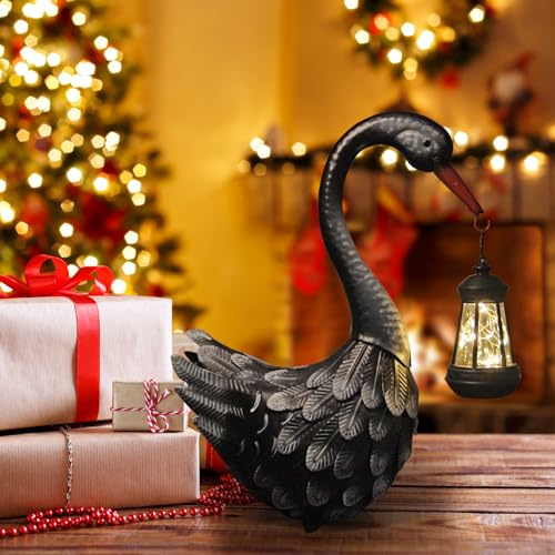 HONGLAND Black Swan Solar Garden Statue Outdoor Decor Bird Decor Lawn Ornament for Backyard Patio Porch Poolside