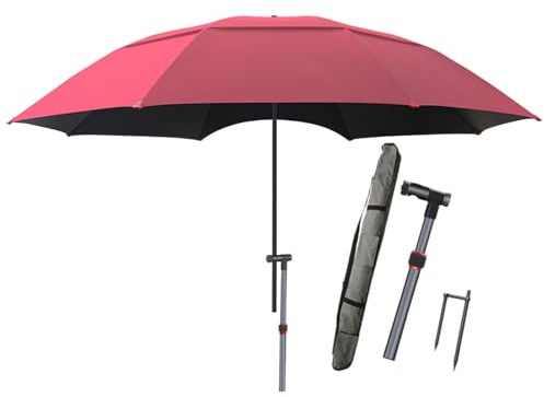 BVDHASDBT Angelschirm, Outdoor-Sonnenschirm, Einfache Deluxe-Kurbel Und Stabile Rippen, Outdoor-Tischmarkt-Hof-Regenschirm, Einfache Deluxe Mit Sandanker(Red,2.4M/7.8FT)