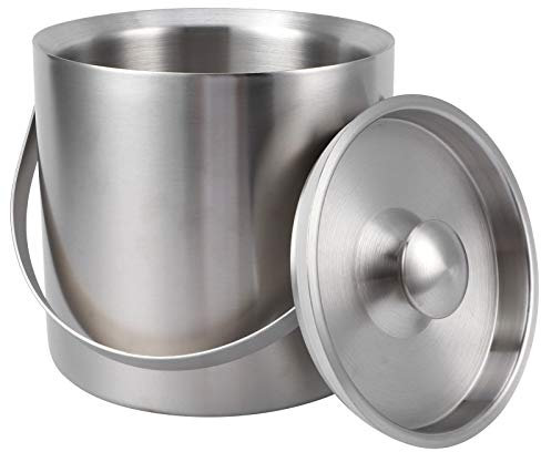 Vomeko Cubo de hielo de 3 litros con tapa, cubo de hielo aislado, contenedor de hielo para mantener el hielo más frío, barril de hielo de vino portátil de doble pared para uso en