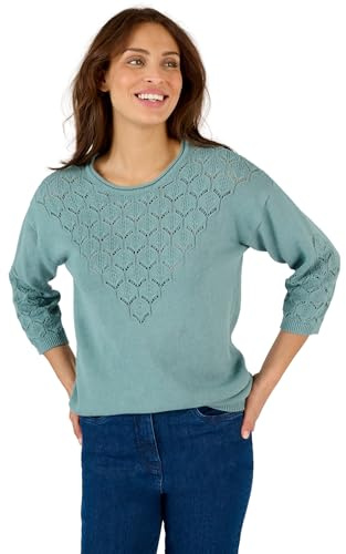 Damart - Pull Maille Ajourée, Femme, Col Rond, Vert Grisé, 38/40