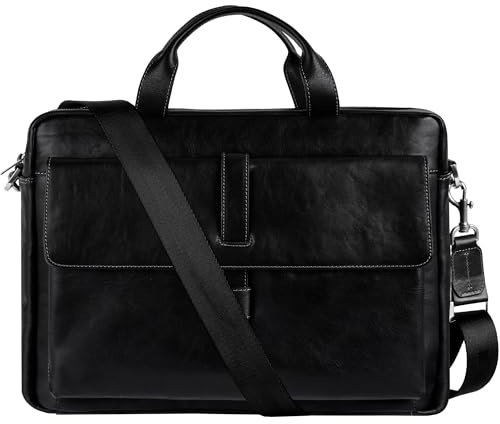 Time Resistance Leather Briefcase - Italian Handmade Leather Bag - Briefcase for Men and Women (Black)