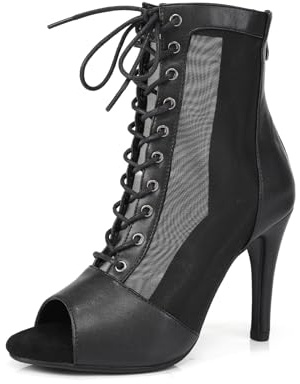 GYUBL Latein-Tanzstiefel für Damen aus Mesh Damenschuhe mit Absatz Atmungsaktive Tanzstiefel Jazz-Stiefeletten,Schwarz 9,5cm,37.5EU