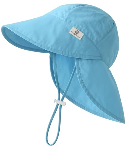 RoxNvm Cappellino Mare Neonato in Cotone, Regolabile Anti UV, Cappello da Sole Estivo per Bambini 6 Mesi a 2 Anni (Beige)