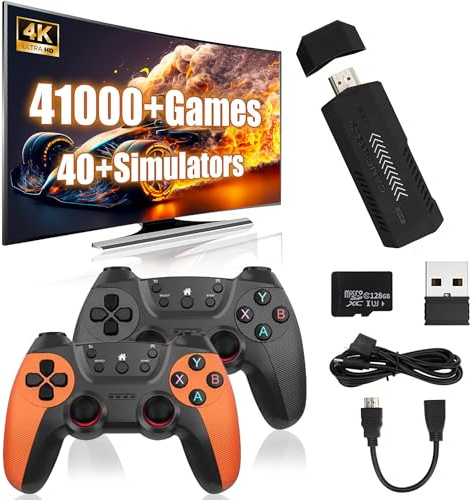 XIXIMENG X2 UItra Game Stick 4K Aufladbarer Drahtloser Controller,58000/41000/30000 Spieles 50/40/30 Emulatoren HD Video Game Console Double Wireless 2.4G Controller Retro Konsole (128G)