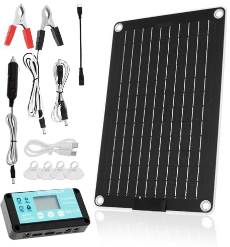 10W Solar Car Battery Charger Maintainer 12V Waterproof Solar Panel Portable Solar Trickle Charger for Car Boat Lawn Mower RV Trailer Tractor ATV Utility Vehicle Battery (Advanced Kit)