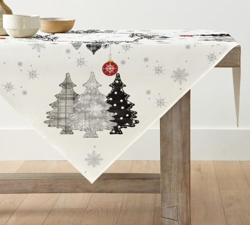 Artoid Mode Grau Kiefern Bäume Weihnachten Tischdecke, Tischwäsche Winter Küche Tisch Dekoration Drinnen Urlaub Party Dekor 120x120 cm