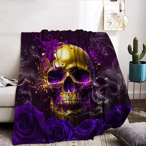 KAIDAARTLH Coperta con teschi, motivo gotico con teschi stampato, morbida e confortevole coperta in pelliccia sintetica, coperte per Halloween (B, 130x150cm)