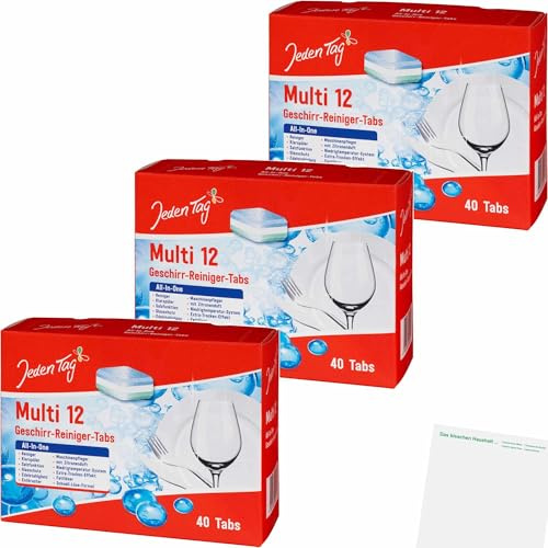 usy Bundle für Jeden Tag Geschirr-Reiniger Tabs All in One Multi 12 3er Pack (3x40Tabs Packung) + usy Block