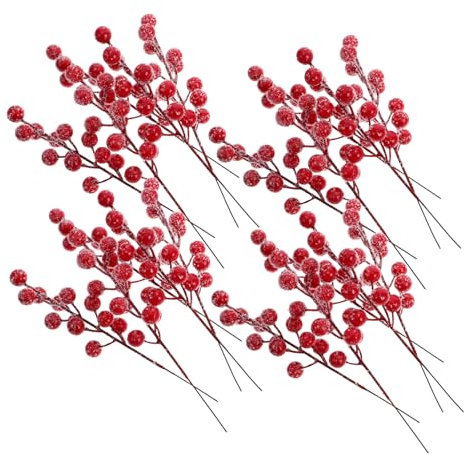 Luxshiny 20pezzi Steli Di Bacche Di Agrifoglio Artificiali Glassati Spruzzi Per Alberi Di Natale Decorazioni Natalizie Steli Di Bacche Rosse Finte Per Fai Da Te