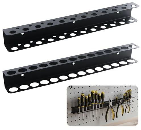 QINGZY 2 Pezzi Porta Cacciaviti da Parete 40cm, Supporto Muro per Attrezzi A+B, Organizer Per Cacciaviti e Pinze con 8 Viti e Tubi di Espansione, per Garage, Officine, Banchi da Lavoro, Nero