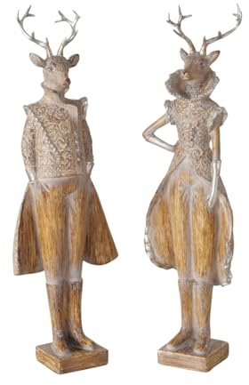 MF Elanor Duo Hirsch Dekofiguren Set, 42 cm, Kunstharz, Braun mit Silberakzenten, 2-teilig
