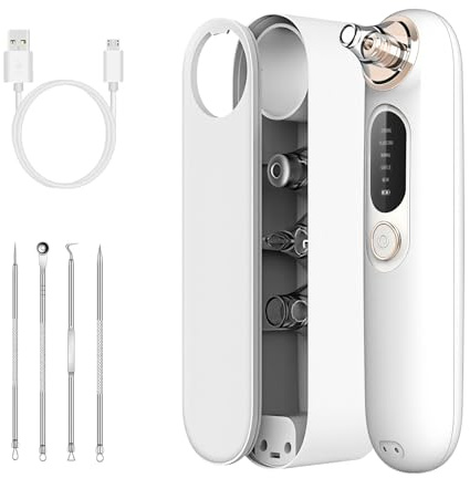 Pore Vacuum Blackhead Extractor for Face, Pearl White Blackhead Remover Vacuum with 5 Modes, 4 Heads, Pore Cleaner Tool, USB-C Rechargeable, Portable Storage