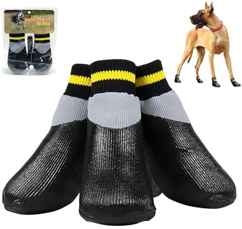 TEHAUX 4er wasserdichte Antirutsch Hundeschuhe Gummi Schwarz – Pfotenschutz vor Salz & Hitze für Glatte Böden, Indoor Laminat Fliesen, kleine Hunde & Welpen
