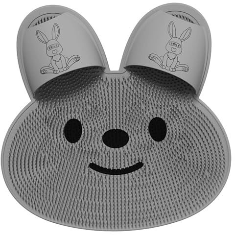 Tapis de récurage des pieds avec ventouses antidérapantes, épurateur de pieds en silicone dans la douche, nettoyant mains libres pour la douche, nettoyant pour lave- en forme lapin mignon pou