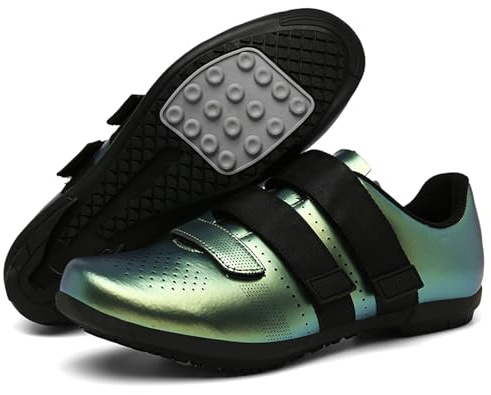 PENXZT Cykelskor Herr Platta Sneaker Halkfria Cykelskor för Landsväg och Mountainbike med Gummisula,Green,37 EU