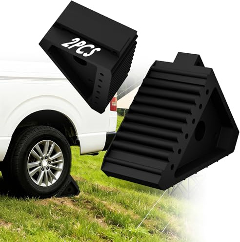 Suusolny 2er Set Gummi Radkeile,Unterlegkeile Auto,20x10x15 cm(per) Mit Griff Wohnung Radstopper Bremskeil Radvorleger für Pkw,Kfz,Wohnmobil,Anhänger (Schwarz)
