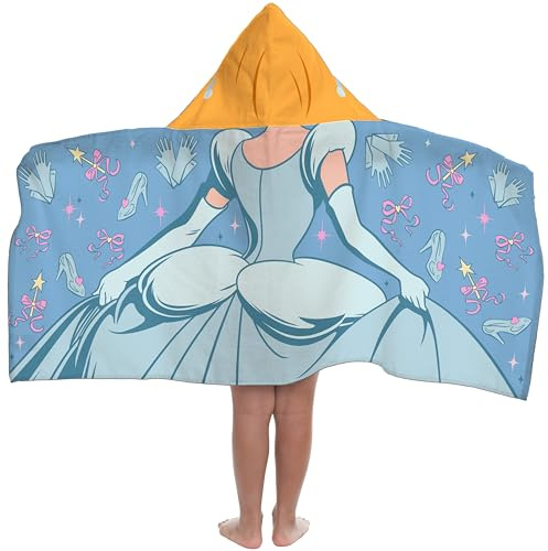 Jay Franco Kids Hooded Towel – 22 x 51 Super Soft Bath Wrap with 3D Hood, Beach, Pool & Travel, Official Licensed Product, Blue - Princess Cinderella