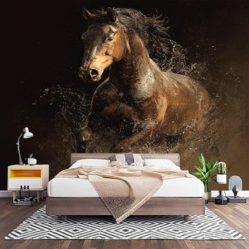 Fotomurales XL 250x175 cm MarróN Oscuro Impermeable Papel Pintado Tejido no Tejido Pintura Al óLeo de Caballo Animal Decoración de Pared Moderna Murales para Pared Salón Cocina Baño Pasillo Comedor