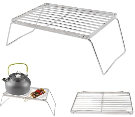 Folding Cooking Grate, 30 x 16 cm Camping Grill Grate, Outdoor Grill for Portable Campfire Grill, Portable Campfire Grill for Backpacking, Barbecue, Hiking, Picnics, Fishing