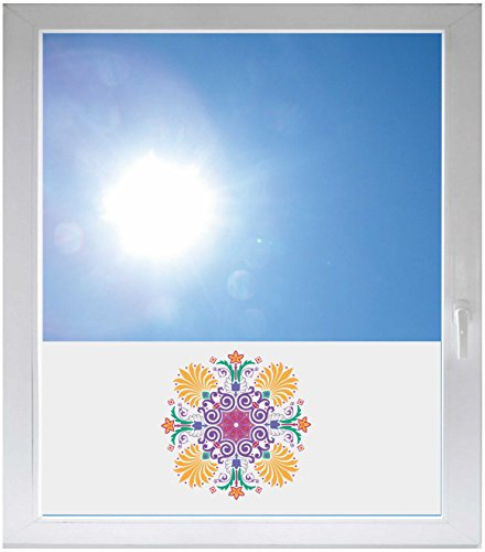 INDIGOS UG - Fensterfolie Blickdicht Ornament Blumen Tribal - 800x500 mm - Sonnenschutzfolie Fenster - Sichtschutzfolie Fenster Bad, Küche, Fenster, Milchglasfolie