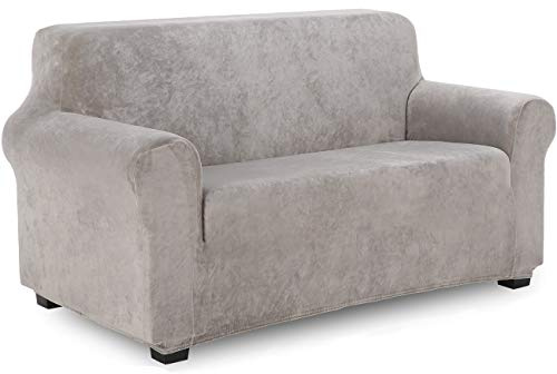 TIANSHU Samt Sesselbezug 2 sitzer,Soft Velvet Plush Couchbezug stilvolle Luxus-Möbelbezüge Anti-Rutsch-High Stretch Sesselbezug(2 Sitzer,Hellgrau)