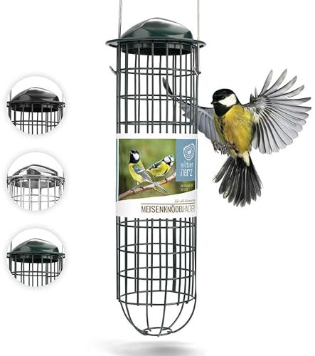 Wildtier herz Meisenknödelhalter 31cm aus rostfreiem Metall Futterspender, Futterstation für Vögel zum Aufhängen, Meisenknödel Spender zur ganzjährigen Wildvögel Fütterung Grün