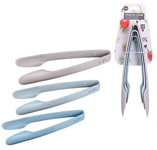 Urban Living Kitchen Tongs Set of 3 Nesting Kitchen Tongs Plastic 18cm, 22cm, 25cm, Buffet, Salad, Ice, Snacks Pastel Colour