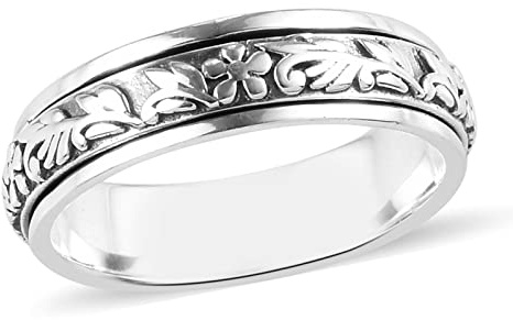 Herr dam spinner band ring 925 sterling silver hantverk hantverk uttryck boho handgjort mode måne och stjärna kors vintage spinner bandring e sterlingsilver, T, colore: Leaf Band, cod. 3731290