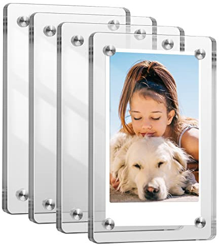 FINTIE 【4 Stück】 Acryl Magnetische Bilderrahmen für 3 Zoll Fotos, Doppelseitiger Kühlschrank Fotorahmen für Fujifilm Instax Mini 12 11 40 EVO Liplay Link 2 Foto, Polaroid Instant Foto, Transparent