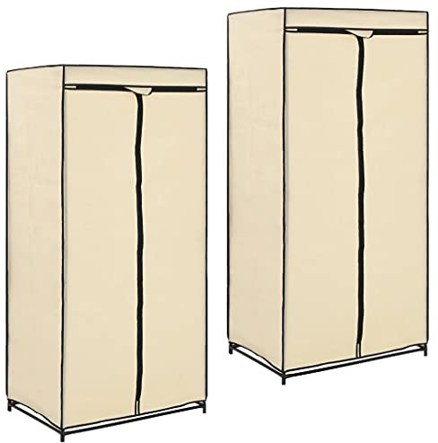 TEWTX7 Kleiderschrank 2 STK, Mehrzweckschrank mit Reißverschlüssen und Kleiderstange, Campingschrank, Standrschrank, Stoffschrank, Einfacher Zusammenbau, Eisenrahmen, 75×50×160 cm