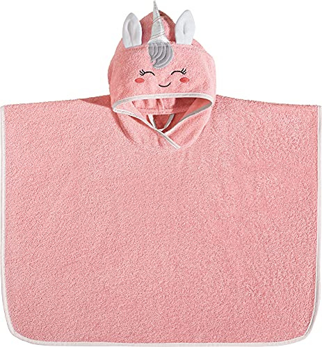 Erwin Müller Kinder Poncho mit Kapuze Einhorn Frottier rosa Größe 50x70 cm - kuschelweich, saugstark, mit Aufhänger, Horn- & Ohren in 3D-Optik