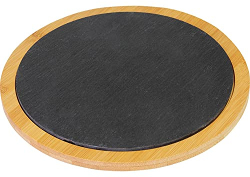 Westmark Servierbrett/Bambus- und Naturschieferplatte zum Anrichten, rund, Fläche: ø 28 cm, Bambus/Schiefer, Tapas + Friends, Hellbraun/Anthrazit, 696122E1