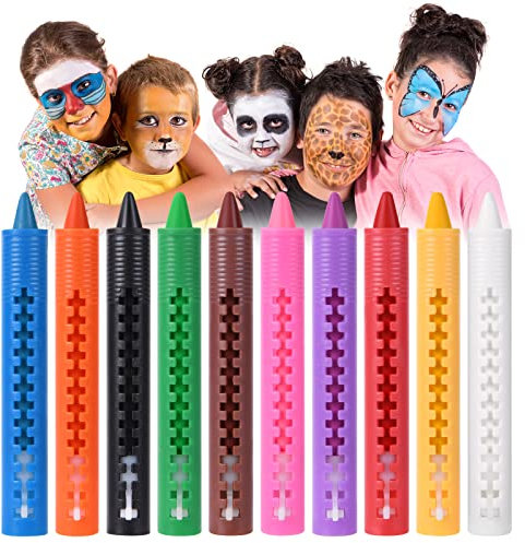 Aomig Schminkstifte Kit, 10 Farben Waschbar Kinderschminke Gesichtsfarben Set, Sicher und Ungiftig Körperfarben, Face Paint Bodypaint Schminkset für Halloween Make-up Geburtstag Karneval