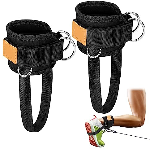 Fußschlaufen Kabelzug 2 Stück Fußmanschetten und Karabiners Fußschlaufen für Männer und Frauen Ankle Straps für Fitness Training Beinstrecker Beintraining Schwarz