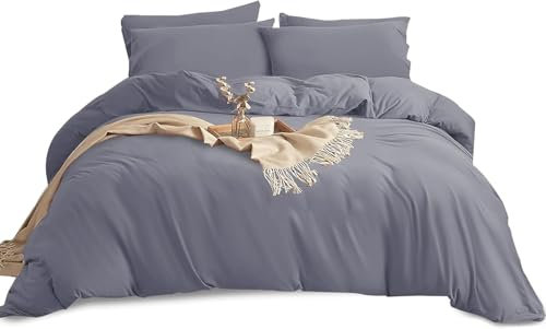 Yorkshire Bedding Super King Size Duvet Set - Soft & Breathable Brushed Microfibre Plain Duvet Cover with Pillow cases - Button Closure Quilt Cover Bed Set - Grey