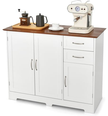 COSTWAY Sideboard weiß, Küchenschrank mit Arbeitsplatte 100 x 40cm, Buffetschrank mit Türen & Schubladen & verstellbaren Ablagen, Kücheninsel für Küche, Esszimmer (Weiß)