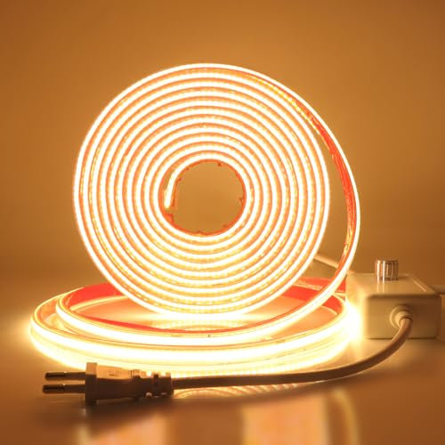Wisada Dimmbar COB LED Band Selbstklebend, 220V 30M 288LEDs/M Superhell Warmweiß FCOB LED Streifen, Flexibler COB LED Lichtband für Weihnachten, Urlaub, Innendekoration und Beleuchtung