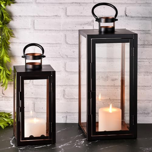 Marrakesch Orient & Mediterran Interior Marrakech Juego de 2 farolillos de jardín de 39 cm y 27,5 cm, faroles para exteriores, color negro, moderno como decoración de jardín