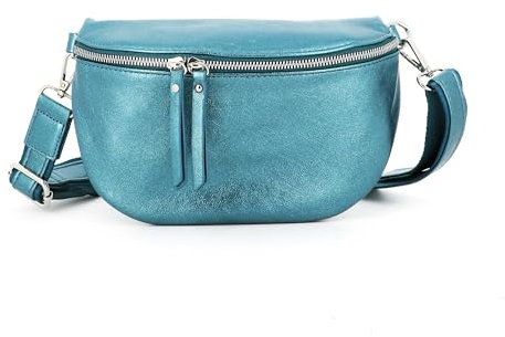 Sac Banane Bandoulière Femme Irisé - Porte Epaule Croisé ou Devant Poitrine Ultra Léger - Brillant Similicuir Souple - Mode et Chic - Bleu Canard