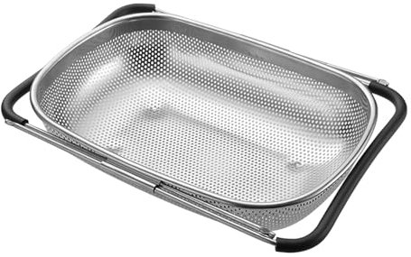 Folpus Edelstahl-Sieb für die Spüle, ausziehbar über der Spüle, Siebkorb, Sieb für Küchenspüle, Abfluss, Spülen, Obst, 24x34x11cm
