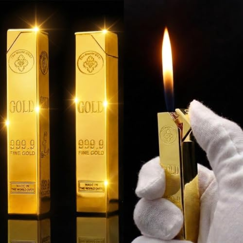 WYZDQYDH 2PACK Golden Windproof Flame Adjustable Lighter,Cool,Jet Torch Flame Lighters,Butane Refillable Torch,BBQ Candles Camping (No Butane Fuel)
