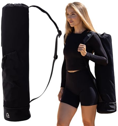 Funda Esterilla Yoga|Bolsa para Yoga Fitness, Pilates, Gimnasio & Deporte – Bolsillio Para Botella De Agua & Toalla|Nailon Extra Duradero Impermeable, Correa de Hombro Extra Ancha, Ajustable Acolchada