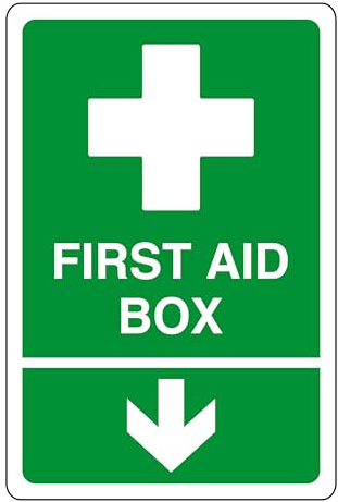 Segnale di sicurezza per cassetta di pronto soccorso, freccia verso il basso, cartello di sicurezza, adesivi di pronto soccorso, kit di pronto soccorso, adesivo autoadesivo ad alta adesività (200 mm x