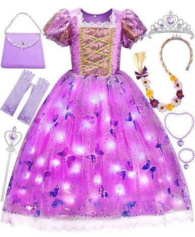 Davvew Princess Dresses for Girls,Light Up Princess Costume for Christmas, Halloween, birthday gifts for Age 3-8 Year Old