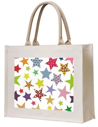 YWSOTRE Helle farbige Sterne, Tragetasche Canvas-Tasche Einkaufshandtasche Einkaufstüten, Mehrzweck-Schultertaschen